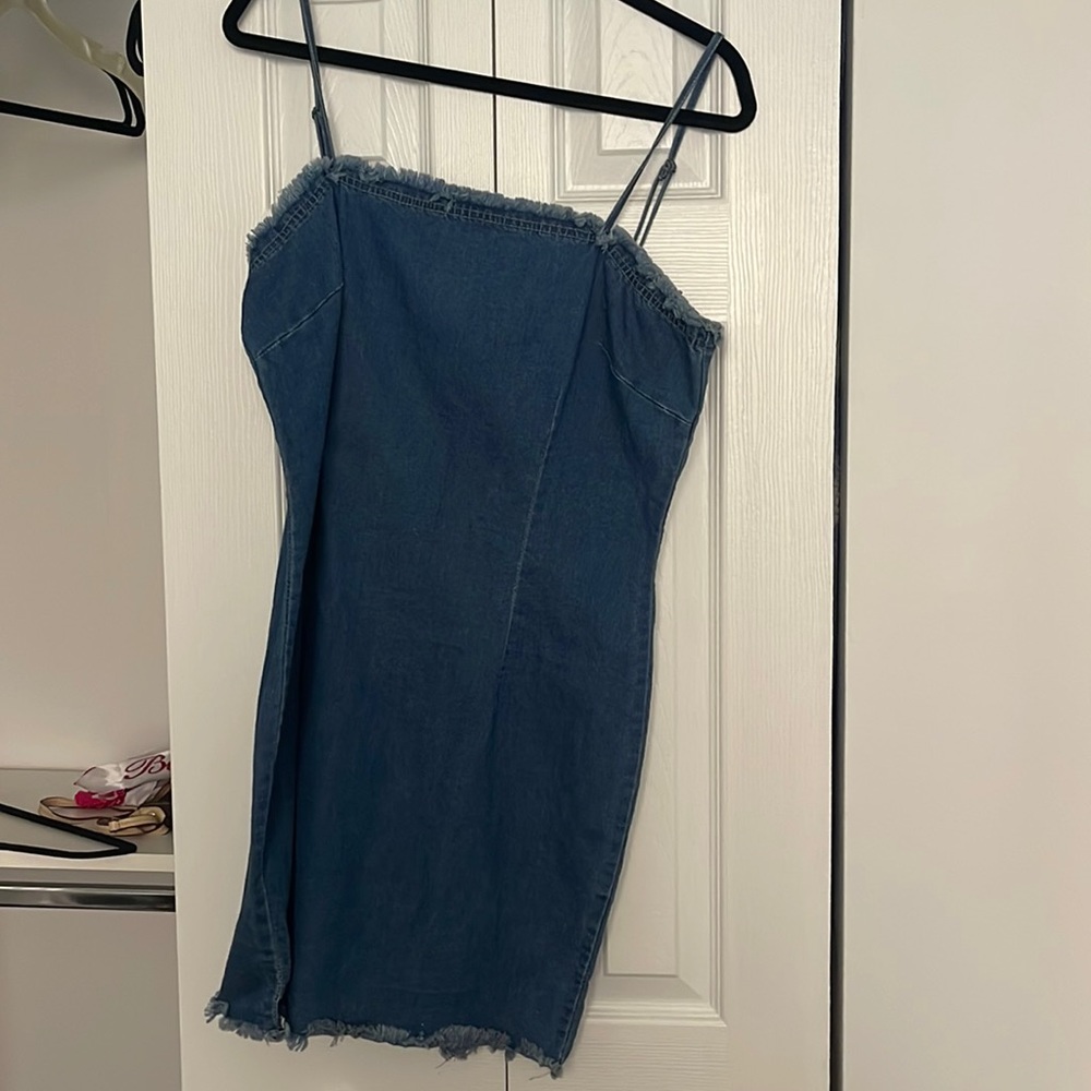 denim strap dress